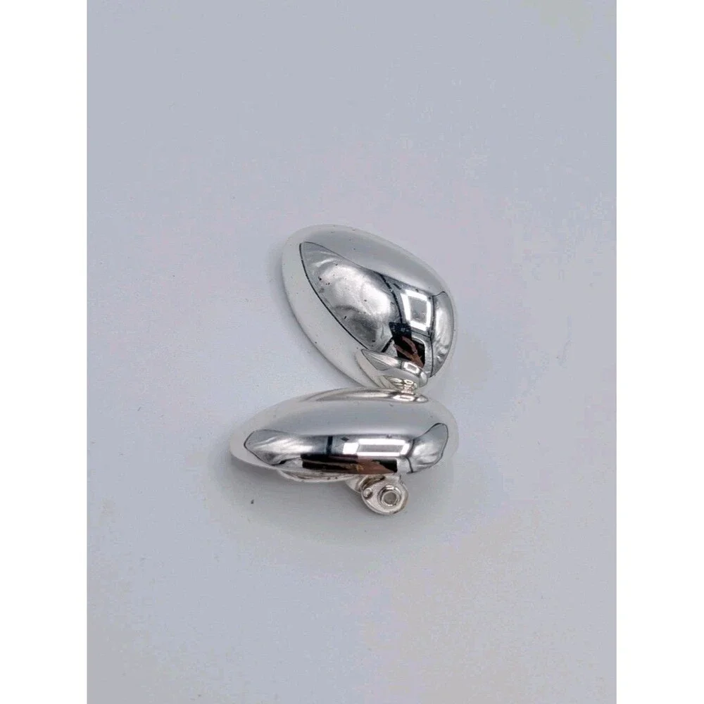 Vintage Signed Monet Silver Teardrop Clip Earrings Abstract Modernist Art Deco